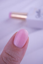 Pout sheer pink gel polish swatch on nails, semi-sheer buildable colour match to Structure Gel 2.0 Gettin' Lippy
